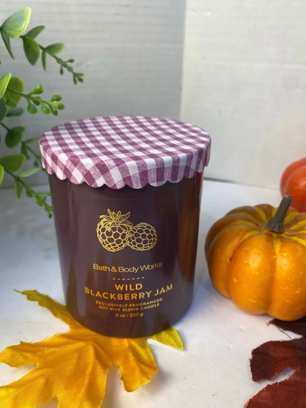Wild Blackberry Jam Signature Single Wick Candle Gingham Scalloped Lid NEW